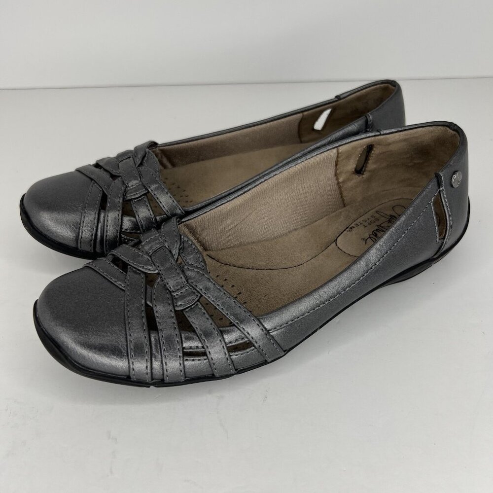 LifeStride Ballet Flats Womens Size 6 Pewter Color Casual Slip-On Comfort Shoes